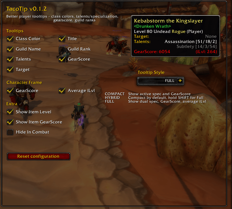 TacoTip ( GearScore & Talents & Item Level ) [ Classic / TBC / WOTLK